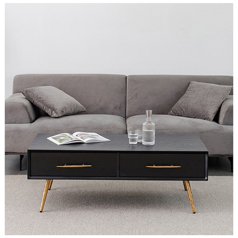 Modern minimalist black solid wood coffee table, 16.93" H x 39.37" L x 19.69" W