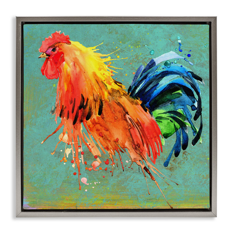 Coq urbain abstrait, Cadre flottant gris lustré, H 18 po x l 18 po