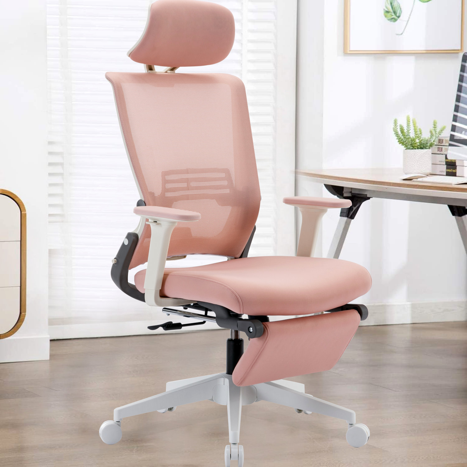 Chaise de bureau à dossier haut, chaise de travail ergonomique avec  accoudoirs rabattables et appui-tête 