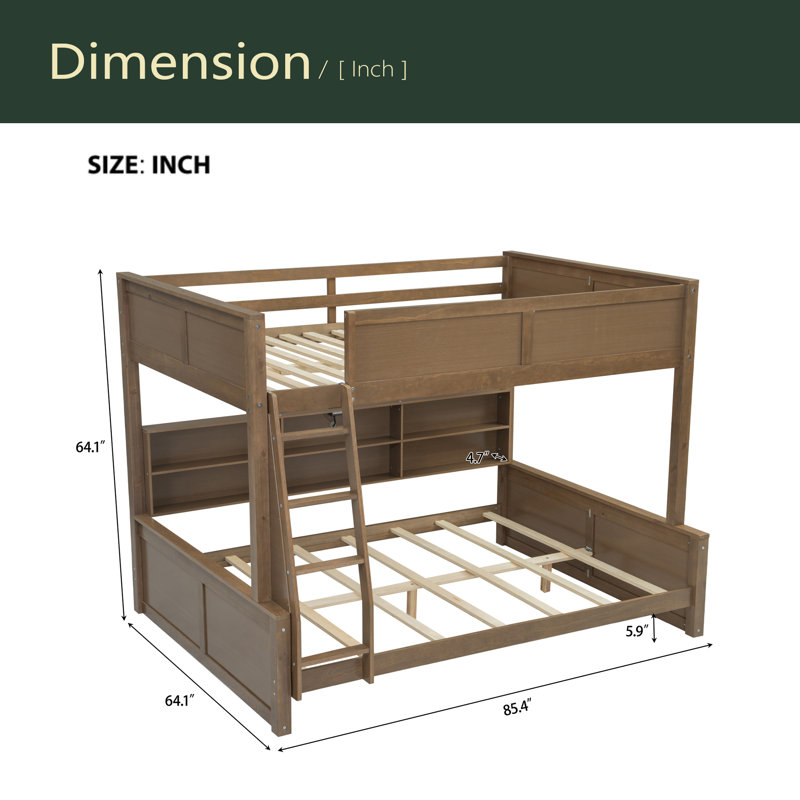 Lit superposé avec armoires de rangement et ports USB, Double TG sur grand, Bois antique