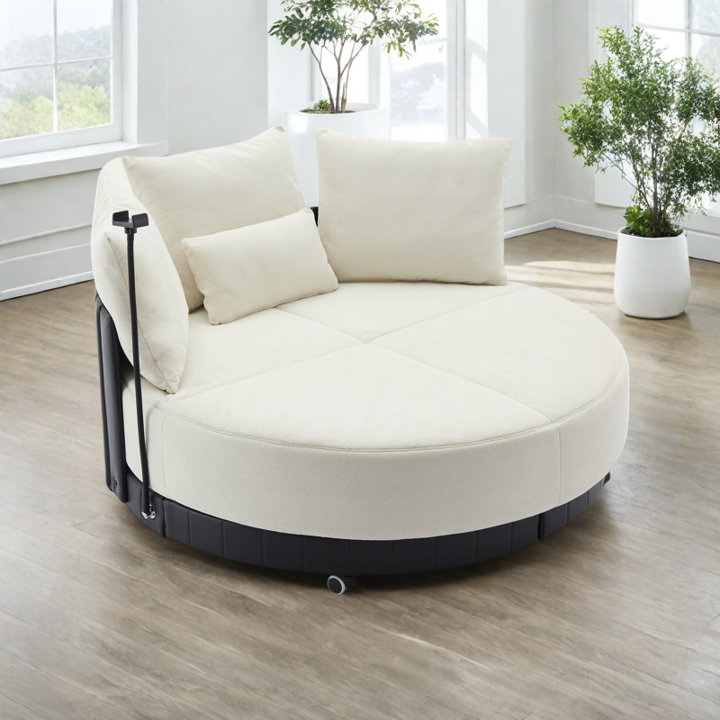 Fauteuil pivotant rond surdimensionné, fauteuil pivotant à 360 °, Beige