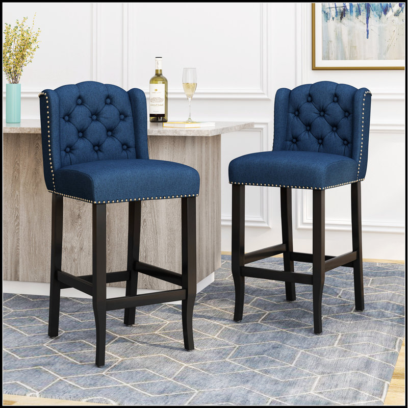 Ensemble de 2 tabourets de comptoir à oreilles capitonnés en tissu Vienna Vienna, réglables en hauteur avec repose-gaz