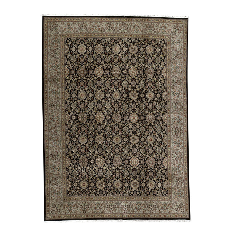 Tapis oriental noir / beige en laine noué à la main Manchuria