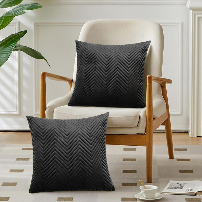 Embossed Velvet Cushion Cover (Pack of 2), Black