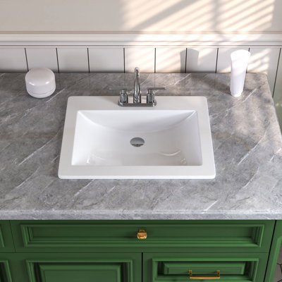 21'' x 18'' White Rectangle Vitreous China Drop In Bathroom Sink With Overflow