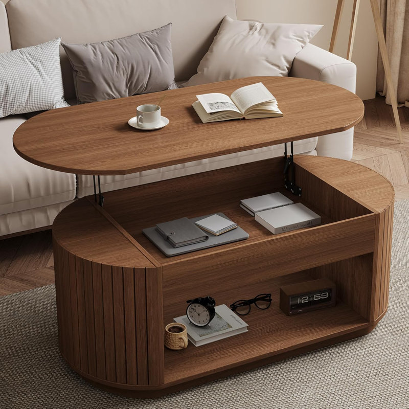 Lift Top Wood Coffee Table, Center Tea Table With Hidden Storage Compartment And Open Shelf For Living Room, Apartment, Small Space, Oak