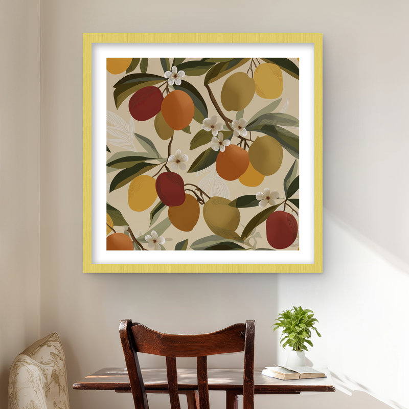 Blooming Branches - Beige, reproduction botanique encadrée, H 24 po x l 24 po, Doré