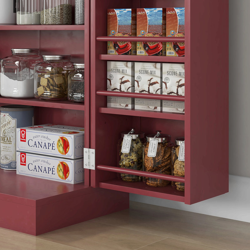 Armoire de rangement pour garde-manger de 41 po, armoire de cuisine autoportante avec 12 tablettes de porte, portes doubles, étagère à 5 niveaux et tablettes réglables