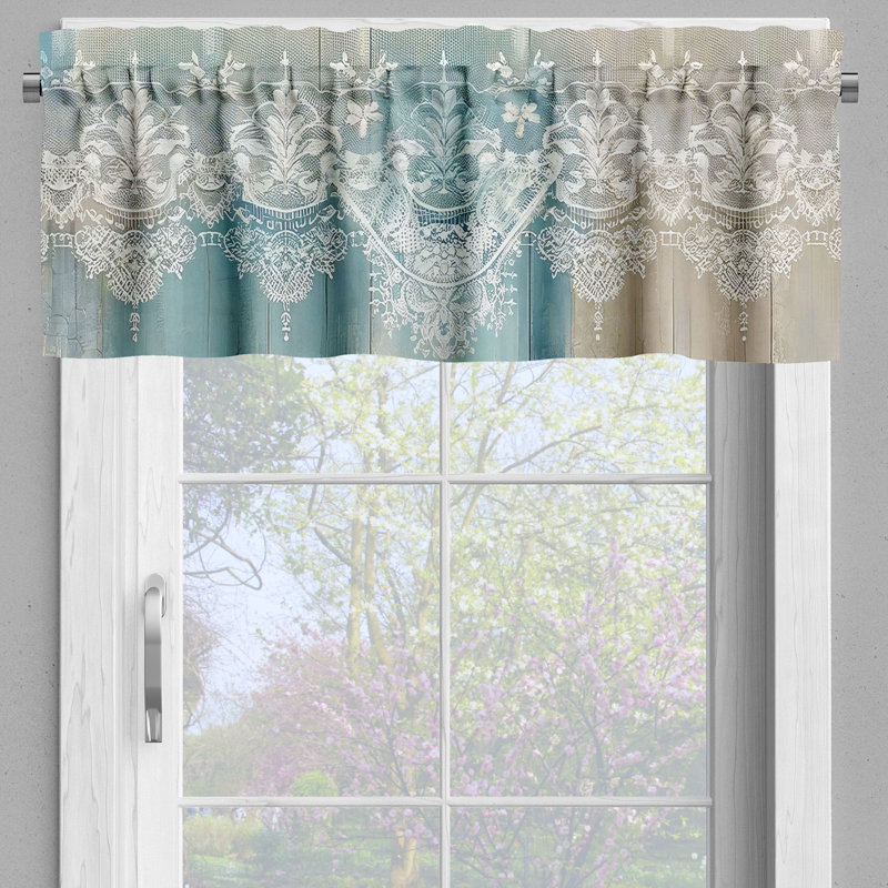Pale Blue Floral Polyester Kitchen Curtain Set