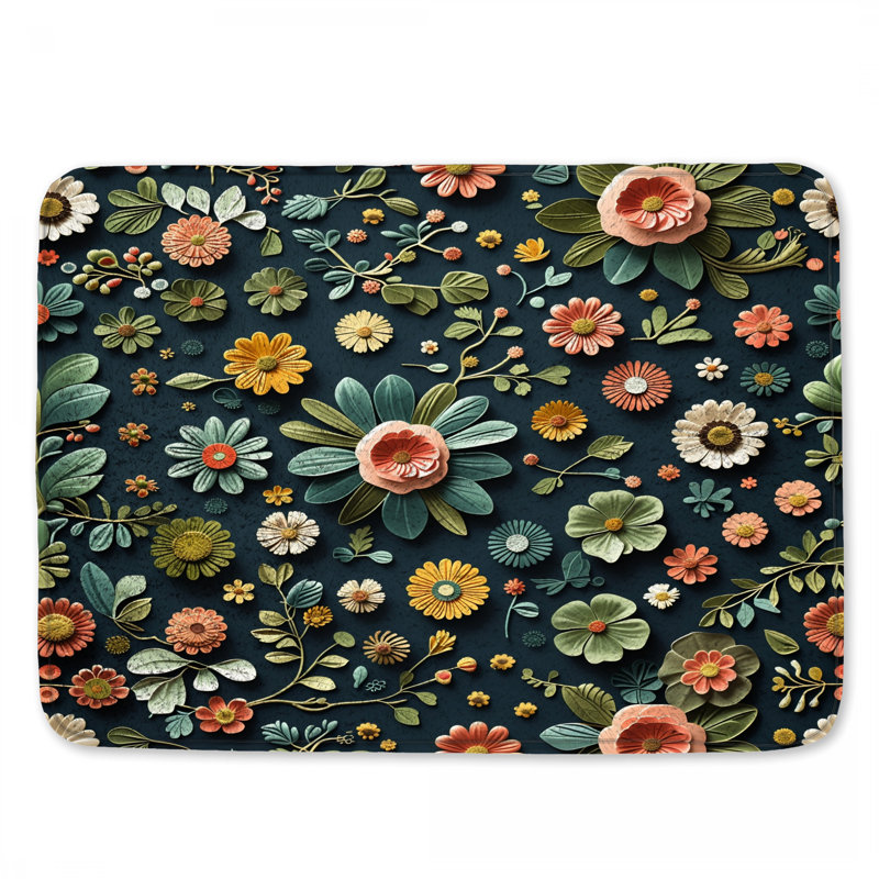 Tapis de bain floral, L 34 po x L 21 po