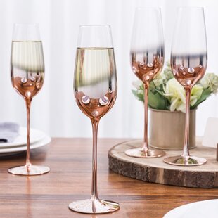 Viski Copper Champagne Flutes, Stemless Wine Glass Set, Stainless Steel  with Copper Finish, 8 Ounces, Set of 2, Copper
