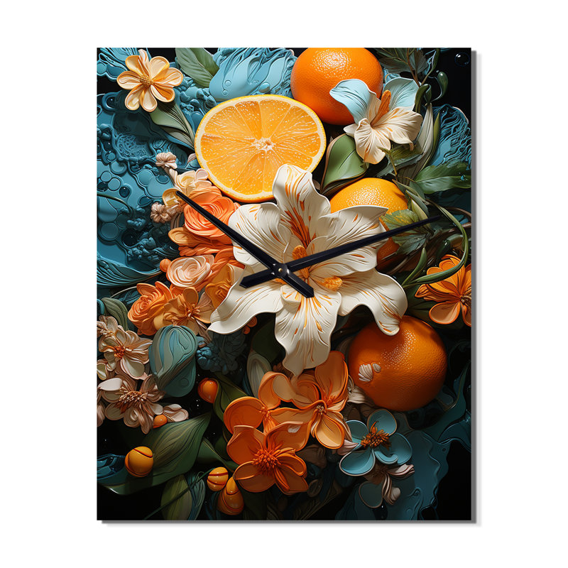 Horloge murale orange et tropicale I - Collages abstraits, Petit