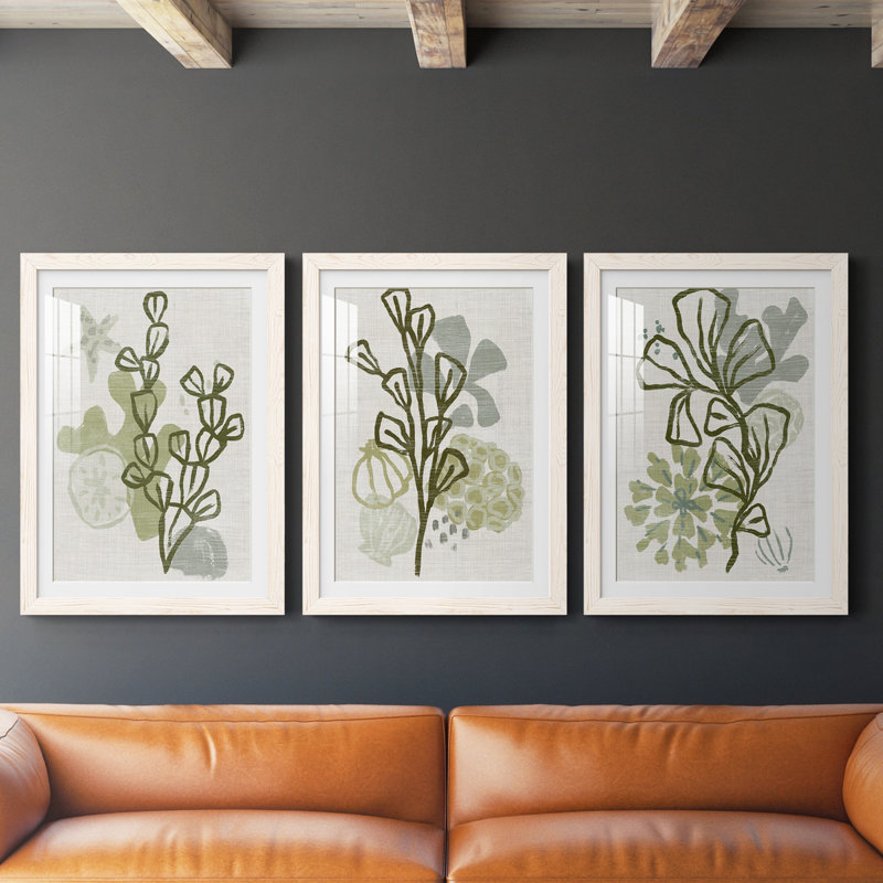 Coral Blockprint I - ensemble de 3 reproductions de cadres photo, H 20 po x l 51 po x P 1,5 po, Blanc