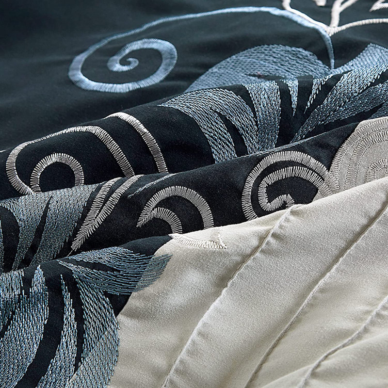 King Navy Blue Gray Microfiber 7-Piece Comforter Set