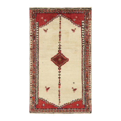 Antique Gabbeh  Tribal Rug, Beige With Geometric Medallion - Rug & Kilim