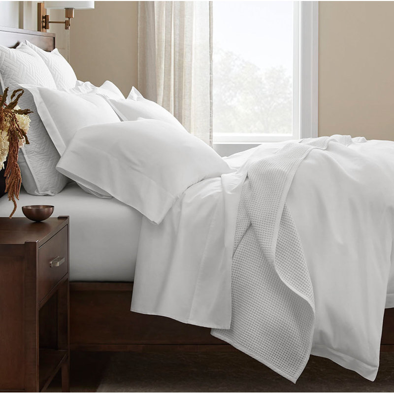Percale Hemmed Duvet Set, Queen Duvet Cover + 2 Standard Shams, White
