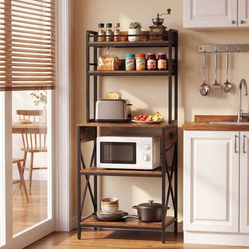 Kitchen Bakers Rack with Reversible Power Outlet,Microwave Stand