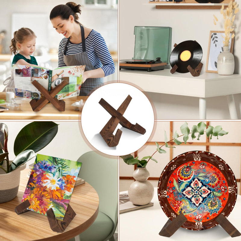 Wooden Cookbook Display Stand Holder - Adjustable, Foldable