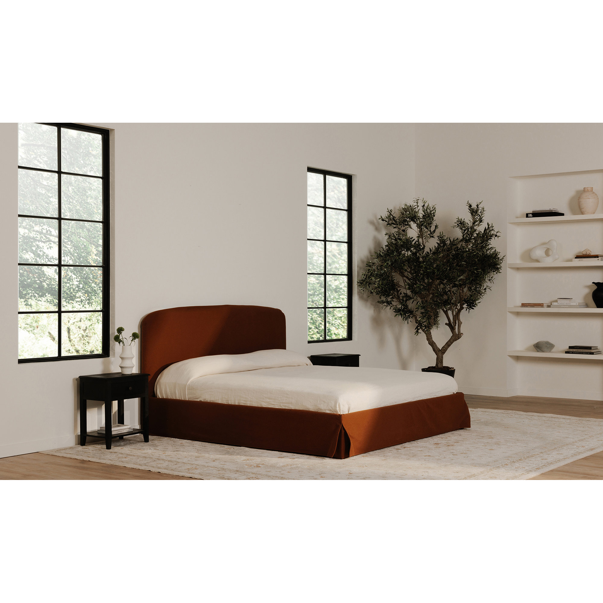 Zeeba Upholstered Platform Storage Bed, Queen, Rust