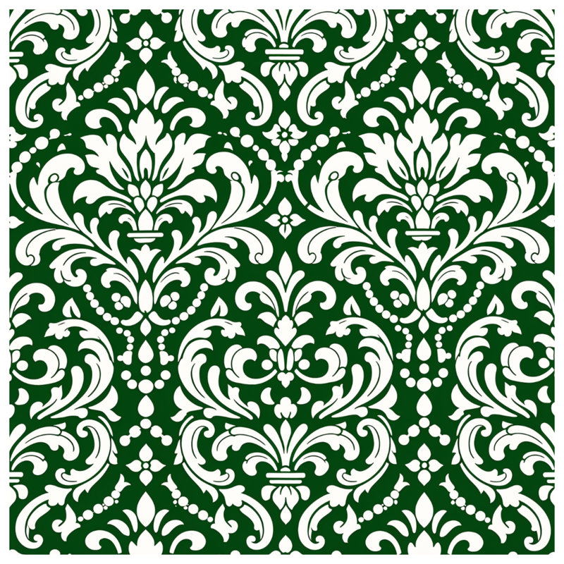 Tapisserie murale vert et blanc damassé, 50in H x60in W with 4 Grommets