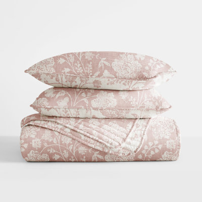 Quilt Set- Lightweight - All Season Quilted Coverlet - Textured Floral