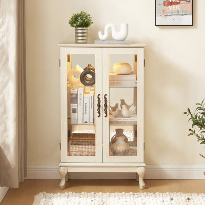 Armoire vitrée 2 portes avec portes en verre trempé, armoires vitrées avec panneau arrière en miroir et tablettes réglables, vitrine lumineuse pour la maison, ampoule de bureau incluse