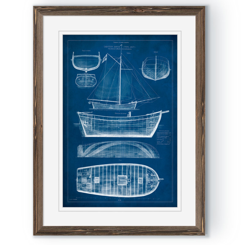 «Antique Ship Blueprint II» par Paul Cezanne - reproduction d'art encadrée, H 30 po x l 22 po x P 1,25 po, Blanc