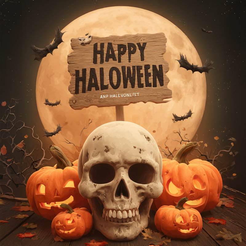 «Pumpkin Skull Night», art mural sur toile tendue, H 20 po x l 20 po