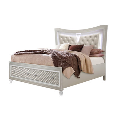 CROSS GLAM CHAMPAGNE QUEEN BED WITH LED
