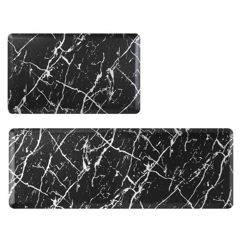 Tapis de cuisine antidérapant et antidérapant, Rectangle 1 pi 5 po x 2 pi 4 po + 1 pi 5 po x 3,9, Marbre blanc