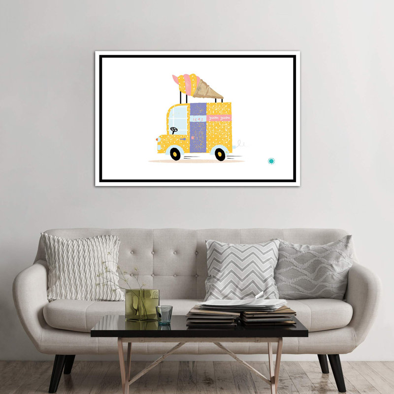 Ice Cream Van - impression d'art graphique, Toile blanche encadrée, H 40 po x l 60 po x 1,5 po, Pas de tapis