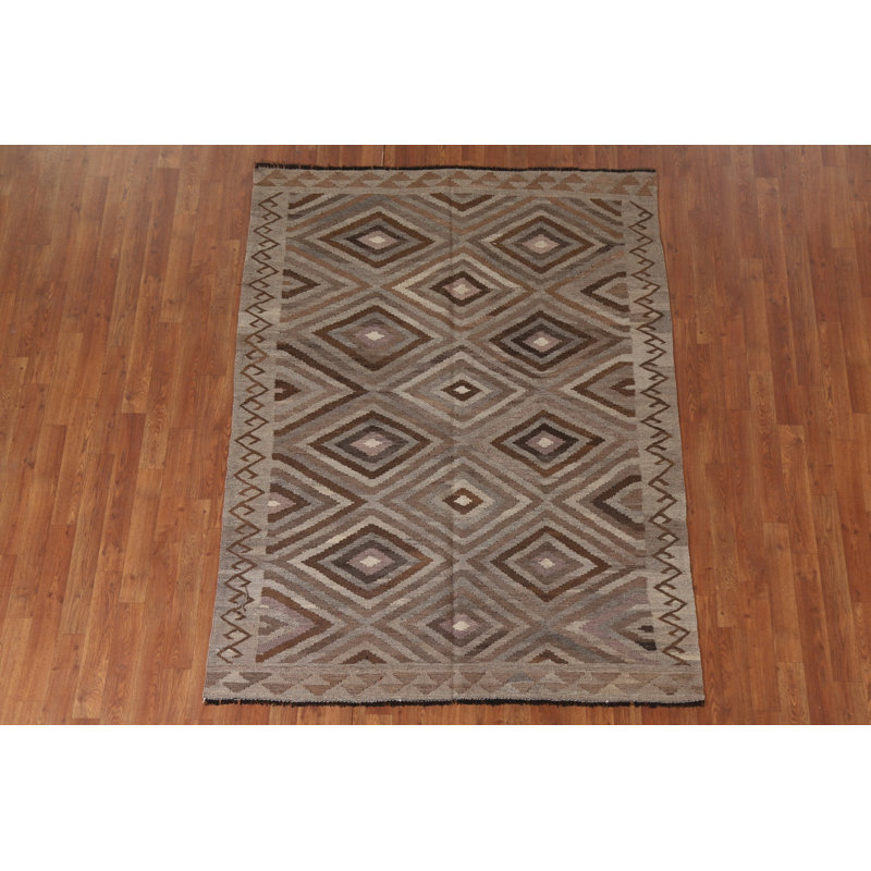 Tapis brun en laine réversible Kilim 5 x 6