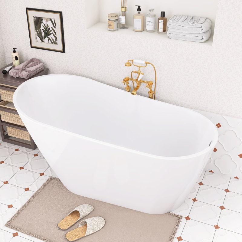 Glossy White Acrylic Bathtub - 63.4gal Immersive Bath