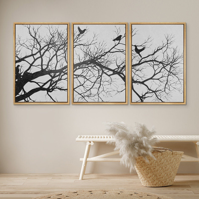 Abstrait arbre délavé, illustrations de branches d'arbre noir, images murales rustiques modernes neutres, impression numérique sur toile giclée sur toile