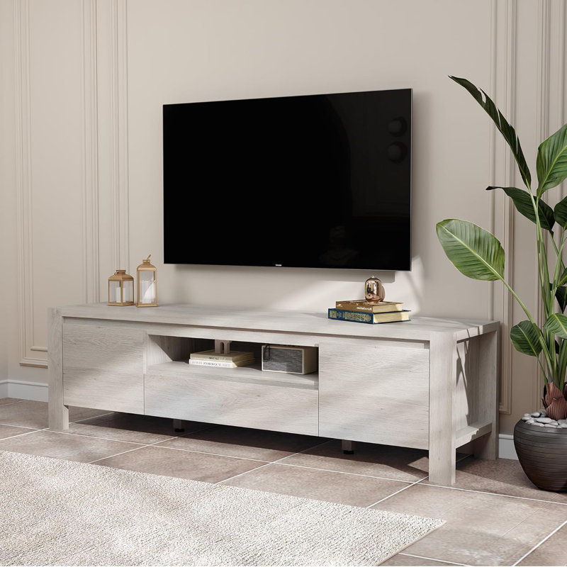 63" TV Stand with Cabinet Doors, Engineered Wood Entertainment Console for TVs up to 70", Modern Farmhouse Style for Living Room