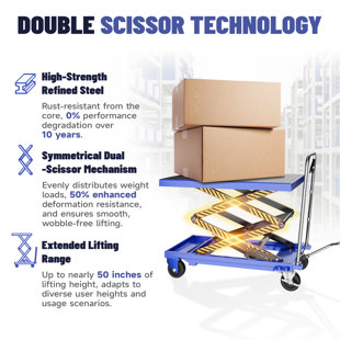 Hydraulic Lift Table Cart - Double Scissor Lift Design, 330lbs Capacity, Easy Operation with Locking Swivel Casters - for Material Handling and Transportation, Blue