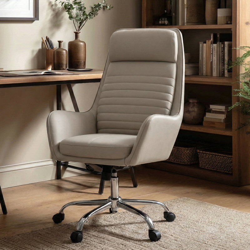 Fauteuil de bureau ergonomique à dossier haut COLAMY en cuir kaki, Kaki