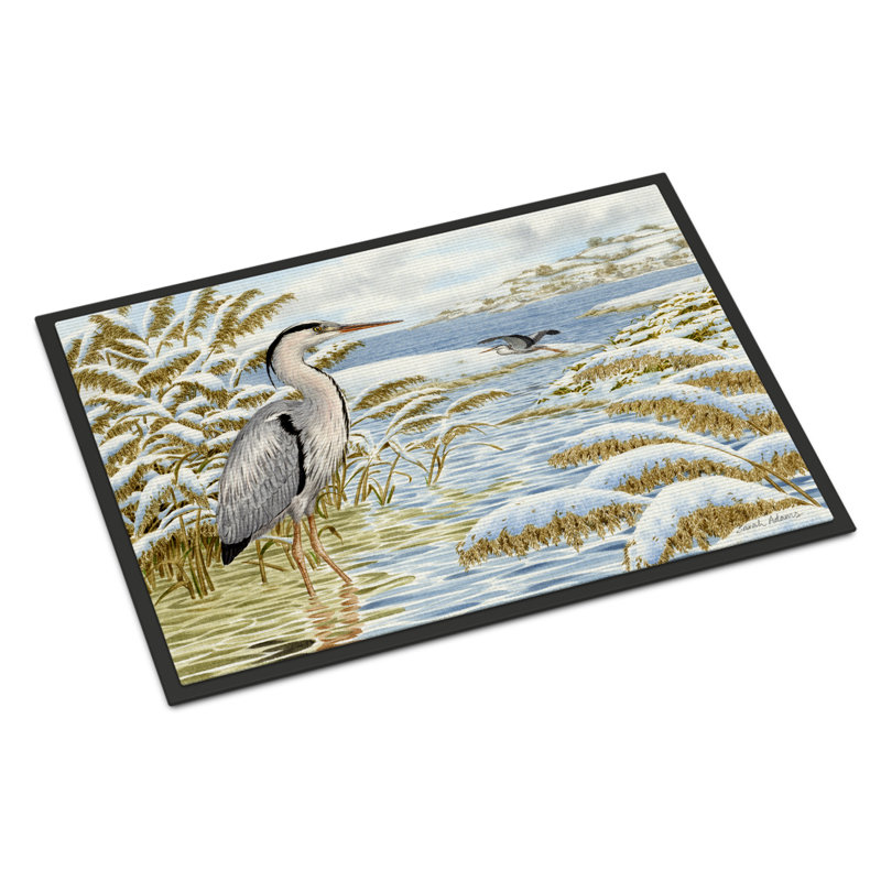Tapis d'entrée antidérapant Keiron Blue Heron by the Water, Rectangle 1 pi 6 po x 2 pi 3 po