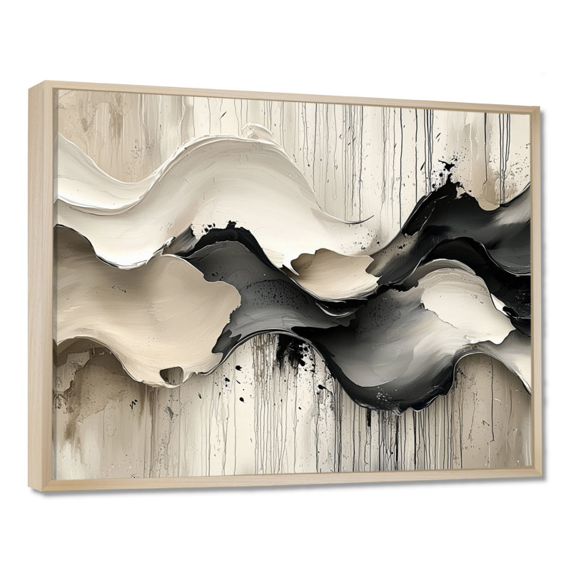 Gris sur fond blanc l'encre rythmique de la rivière Ink II - vagues modernes abstraites, H 34 po x l 44 po