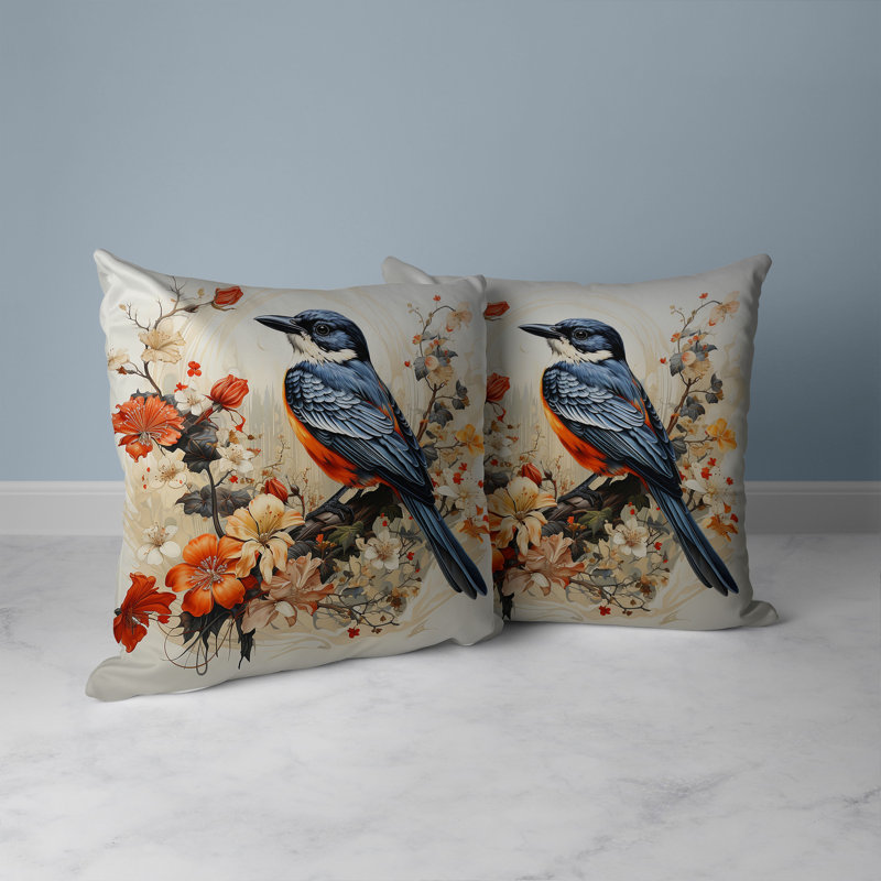 Coussin décoratif réversible Feathered Floralscapes, Bleu/orange, H 16 po x l 16 po