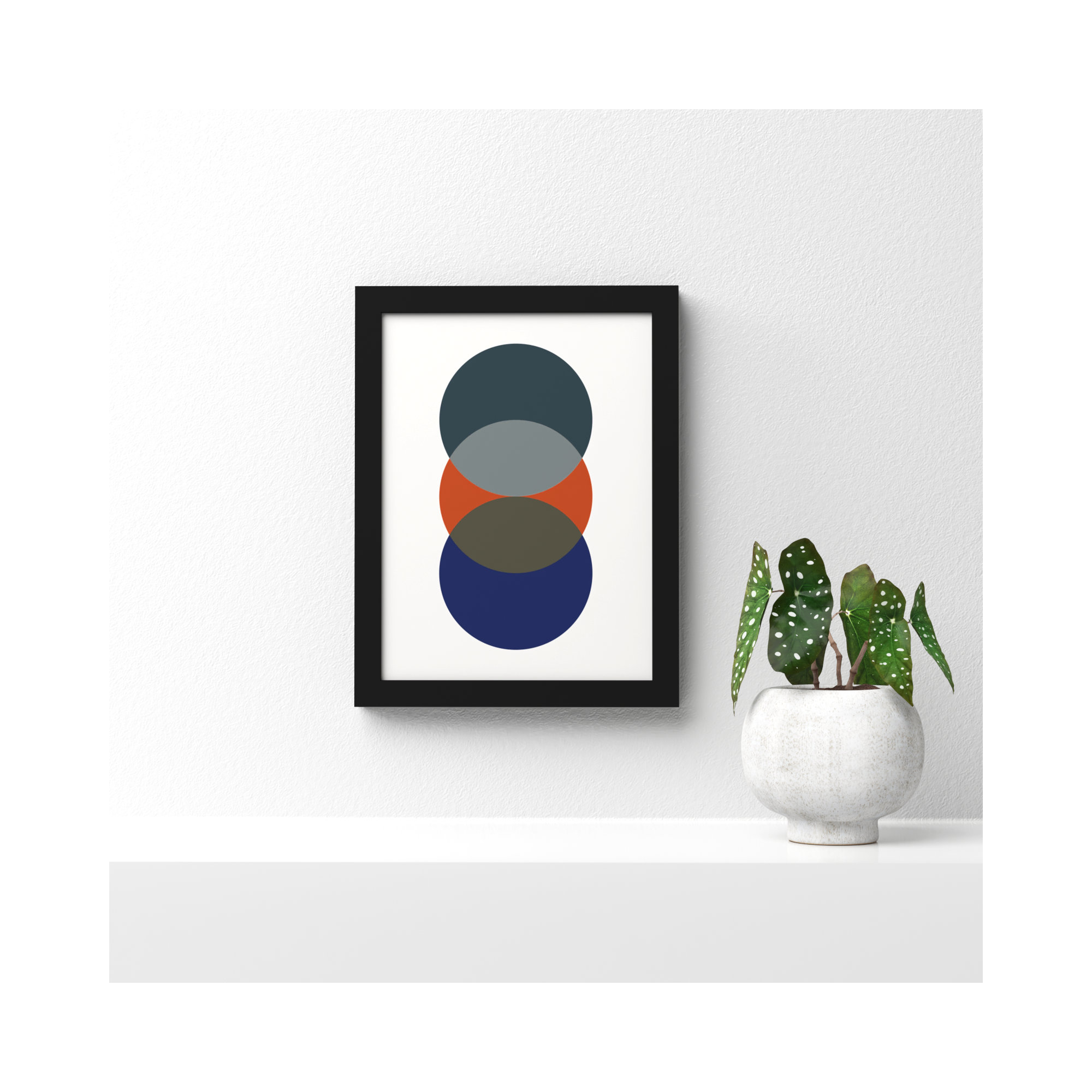 Layered Retro Modern Circles In Bright Colors by The Creative Bunch Studio, 21" H x 17" W x 1" D, Black