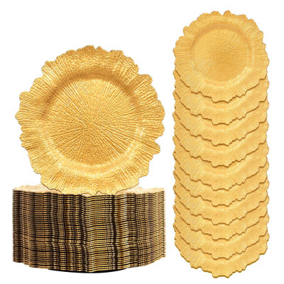 Gold Charger Plates Bulk 50 For Wedding Party Table Decor, 13 Inch Decorative Floral Round Gold Charger
