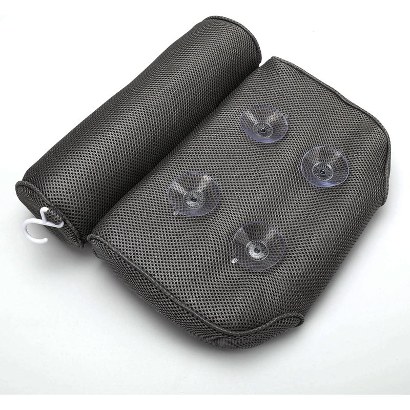 SedlikSpa Bath Pillow With Head, Neck, Shoulder & Back Support | Extra Thick, Non-Slip, Soft, Large 38X35cm For Ultimate Relaxation | Fits Any Tub, 4 Strong Suction Cups, 3D Air Mesh, Grey Firm Support Pillow