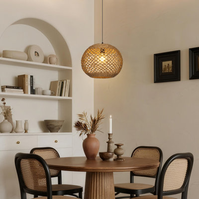 Natural Rattan Globe Pendant Light for Dining Room