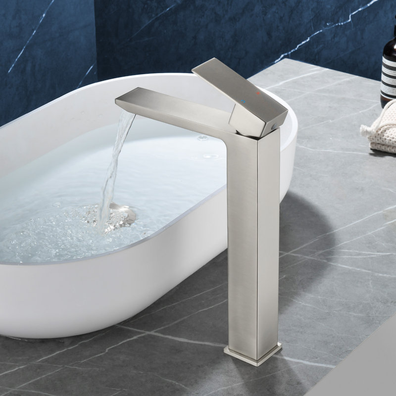 Bathroom Faucet Vessel Sink Faucet Tall Bathroom Sink Faucet with Pop-Up Drain 12.4 Inch Waterfall Faucet Single Handle Faucet for Bathroom Sink 1 Hole Vanity Faucet