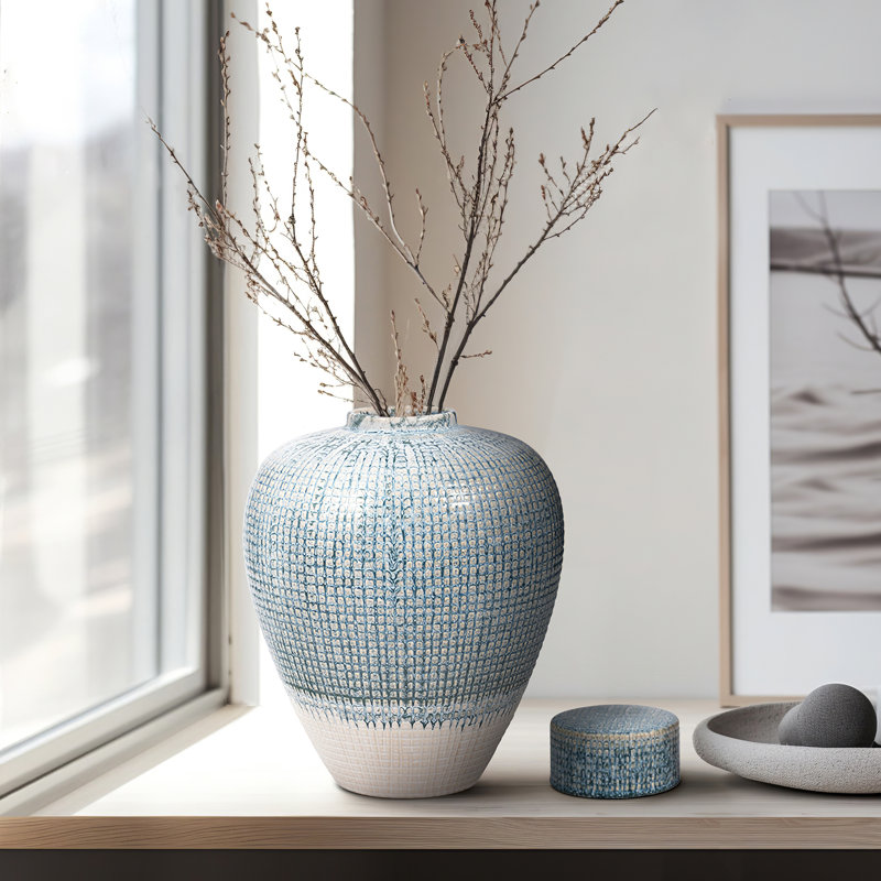 Vase de table en céramique avec couvercle Modern Modern, H 15 po x l 11 po x P 11 po