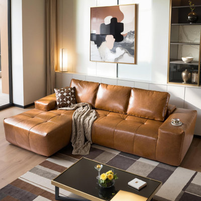 No Assembly Needed Luxury Tech Oil-wax Leather Compression Packed 2-piece Sofa With Chaise