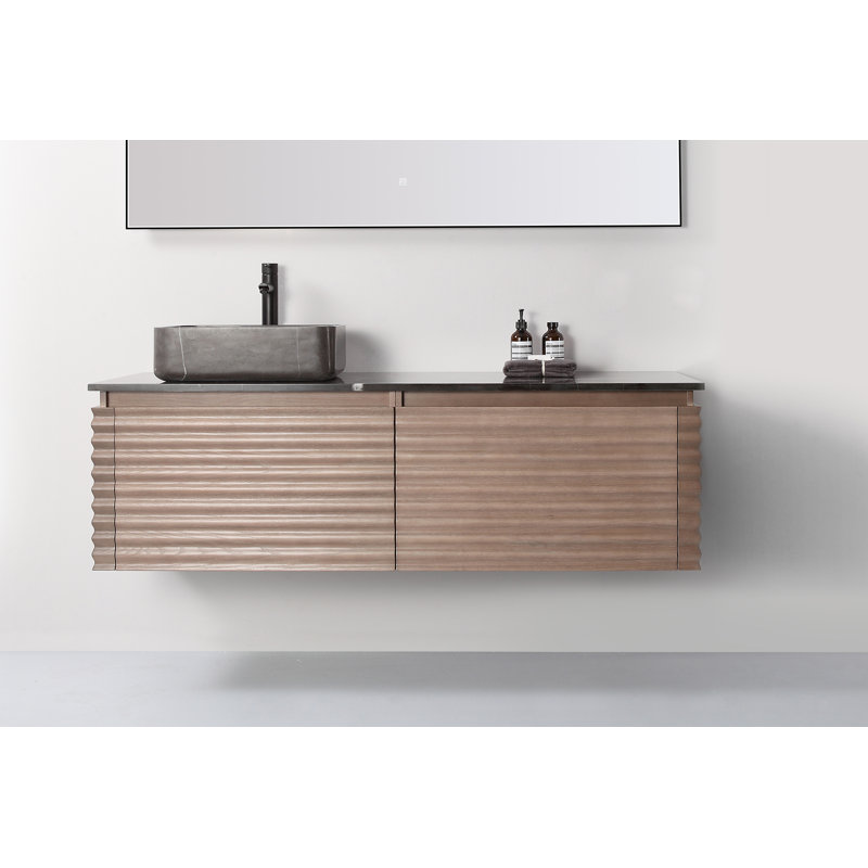 Jasmine 60'' Natural Veneer Plywood Single Bathroom Vanity with Engineered Stone Top, Brown 