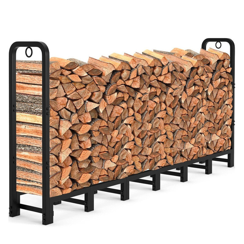8 ft Firewood Rack Outdoor Indoor, Heavy Duty Metal Firewood Holder, Rust-Resistant Fireplace Log Holder, Holds Up to 660 LB, Wood Pile Storage Organizer, Easy Assembly