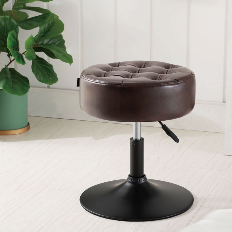 Modern Swivel Adjustable Height Accent Stool, Black Brown PU